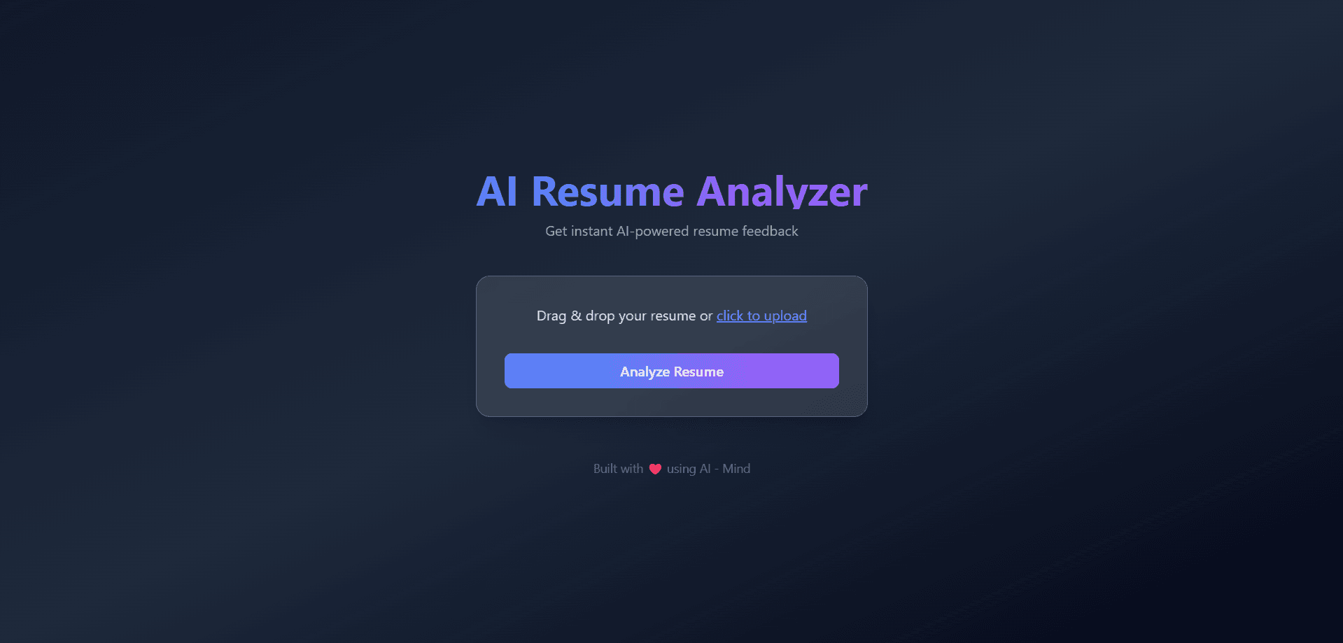 AI Resume Analyzer home screen